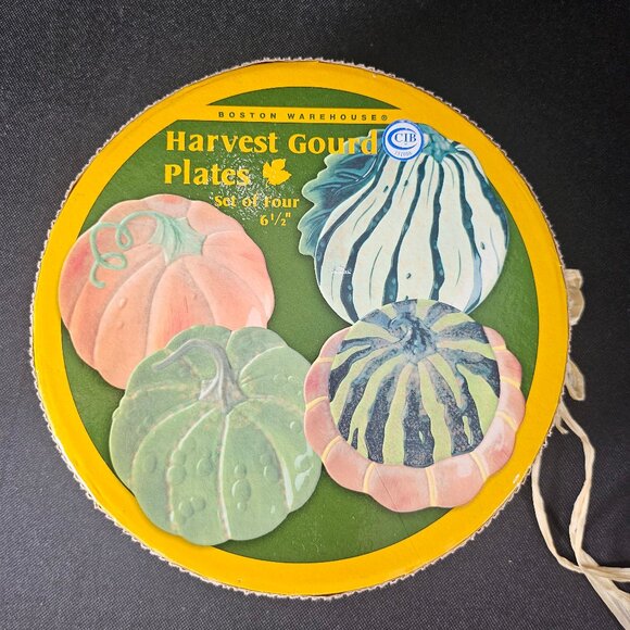 Boston Warehouse 2003 Harvest Gourd And Pumpkin Plates Set Of Four With Box - Picture 3 of 12